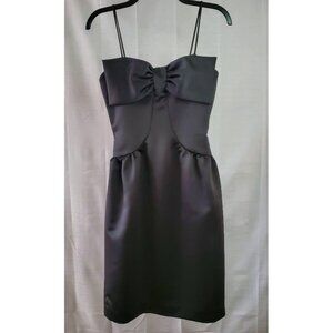 Vintage Act I New York Elegant Black Satin Cocktail Dress with Bow Detail Size 7